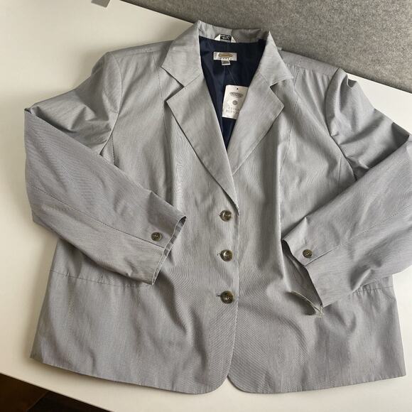 Talbots Plus Blazer Jacket Sz 22W Blue White Striped Office Career Italy NWT New - Picture 11 of 12